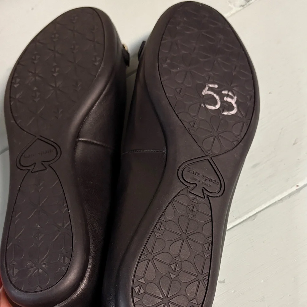 kate spade Black Leather Loafers with Gold Hardware